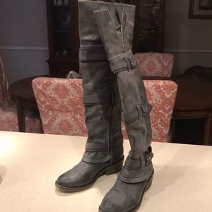 Gray Leather Over the Knee Boots